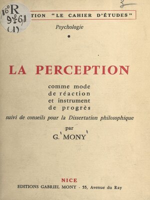 cover image of La perception comme mode de réaction et instrument de progrès